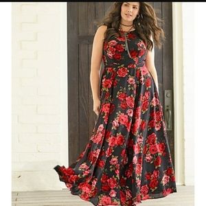 Torrid black/red floral chiffon maxi dress Sz 22